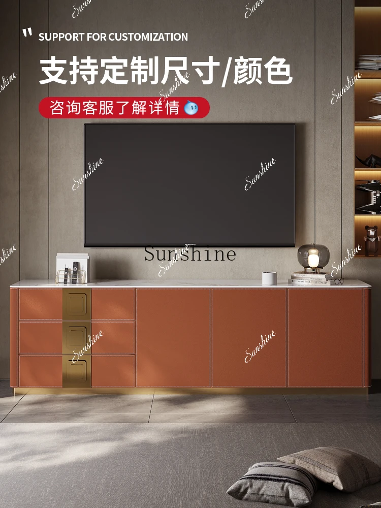 

Light luxury high saddle leather modern home living room integrated storage cabinet FT