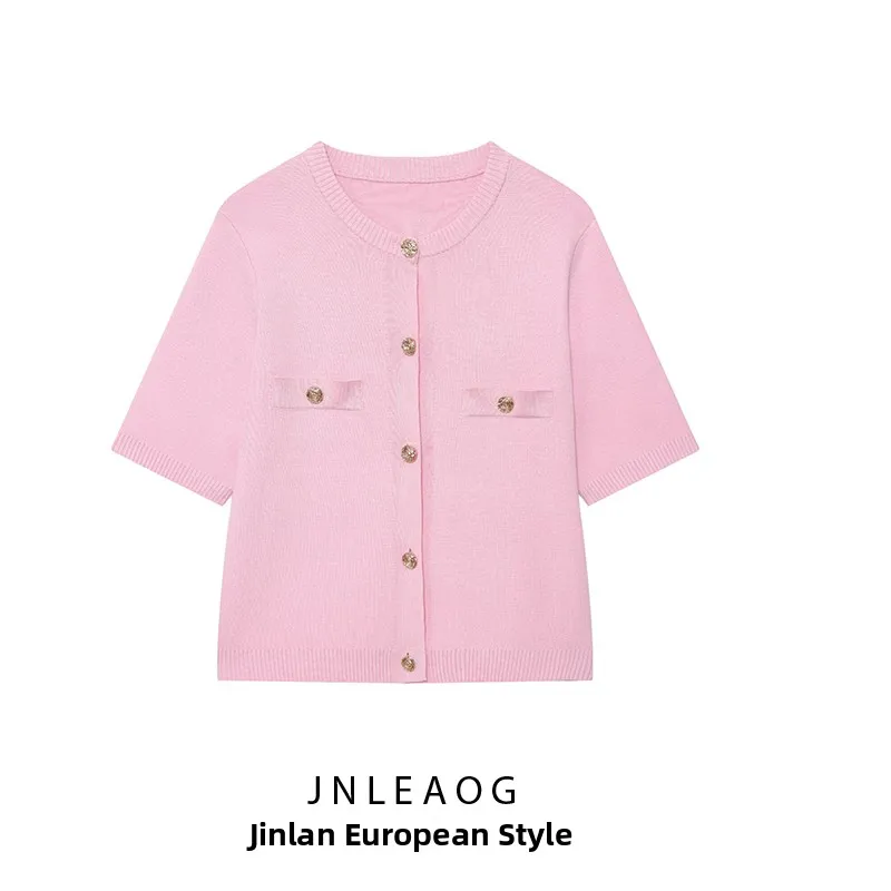 JNLEAOG Autumn New Women's Faion ort Sve Knitted Jaet Simple Sle Polyester Fiber Open Cardigan European Sle