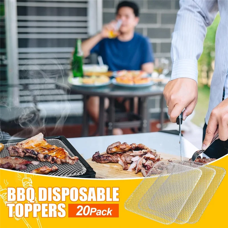 AT05-Grill Topper Liners 20 Pcs Disposable 12X16 Inch Non Stick BBQ Grill Grates Grill Mesh Mat Pan For Outdoor