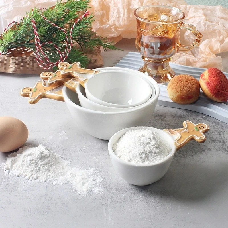 

New Gingerbread Man Measuring Spoon Hand Painted Ceramic Measuring Cup Measuring Spoon Baking Cake Special Household Set of 4