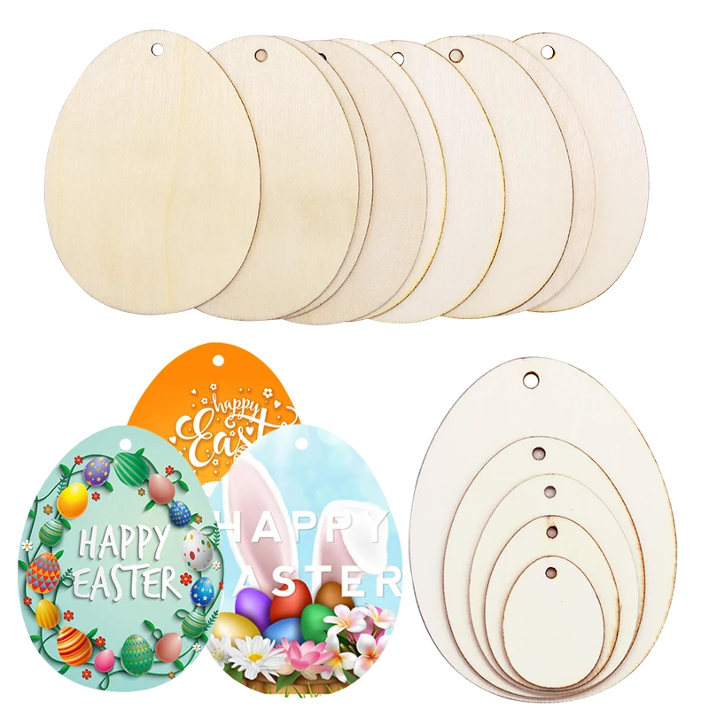 30/50/60/80mm DIY Easter Egg Wood Slices Easter Hangibng Pendant Unfinished Wood Crafts For Happy Easter Party Kids Graffiti Egg