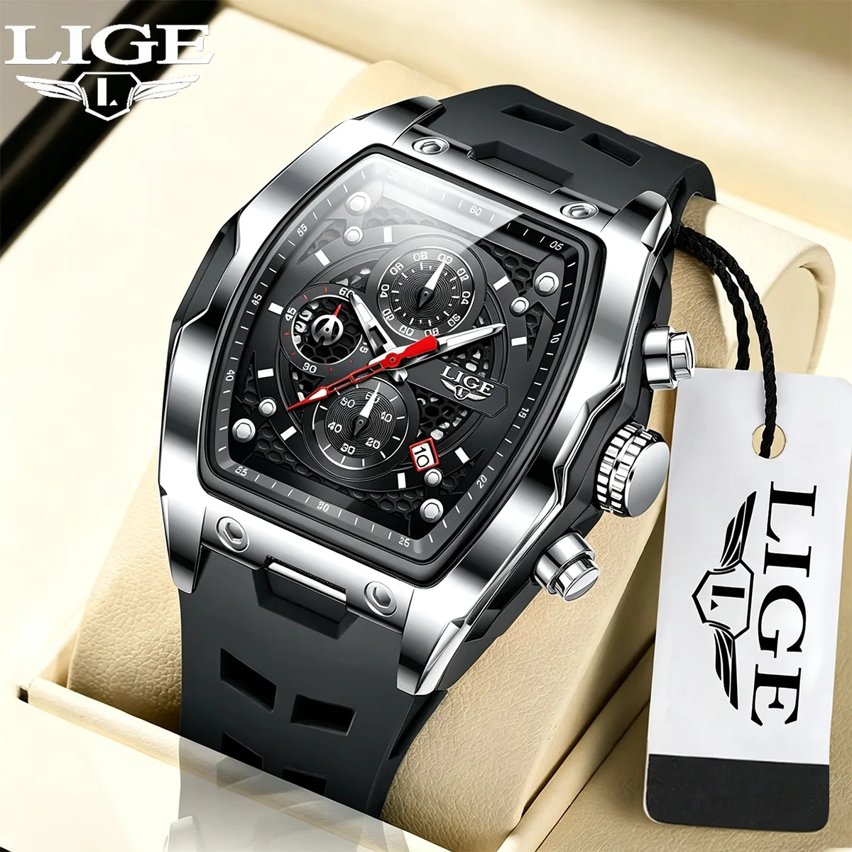 LIGE 2026 New Fashion Man Watches Military Waterproof Quartz Watches Luminous Date Soft Silicone Men's Watch Chronograph Casual