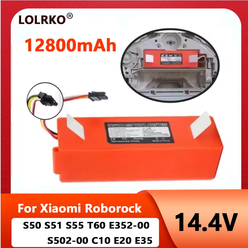 Lithium Replacement Battery 14.4V 6500mAh for Xiaomi Roborock S4/S5/S6/S7/Q5/Q5 Max/Q7 Max/V Ultra Pure/E20/T6 Robot Vacuum