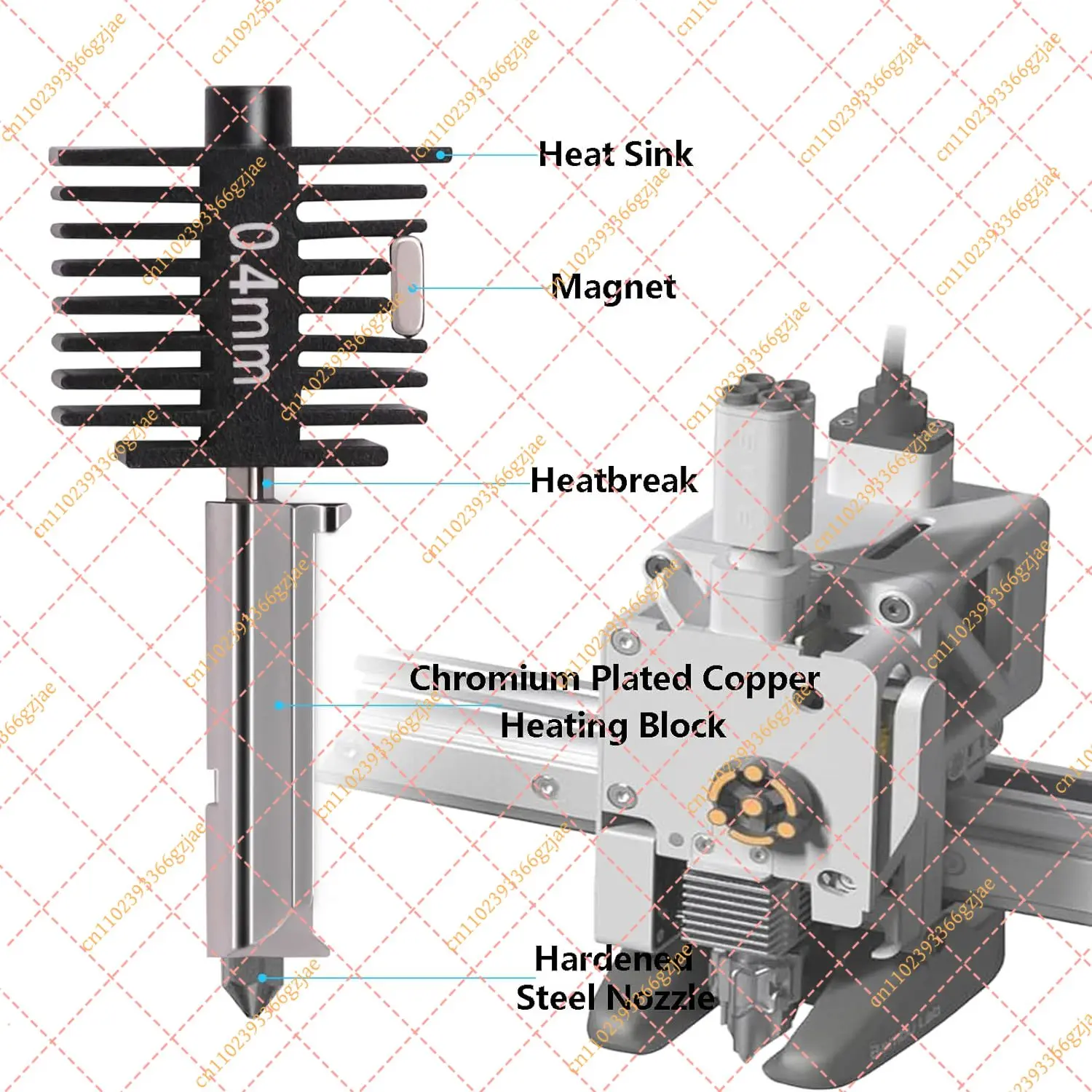 For For Bambu Lab A1/A1 Mini Hotend Kit with 0.2/0.4/0.6/0.8mm Hardened Steel Nozzle for BambuLab A1 Replace Hotend Kit