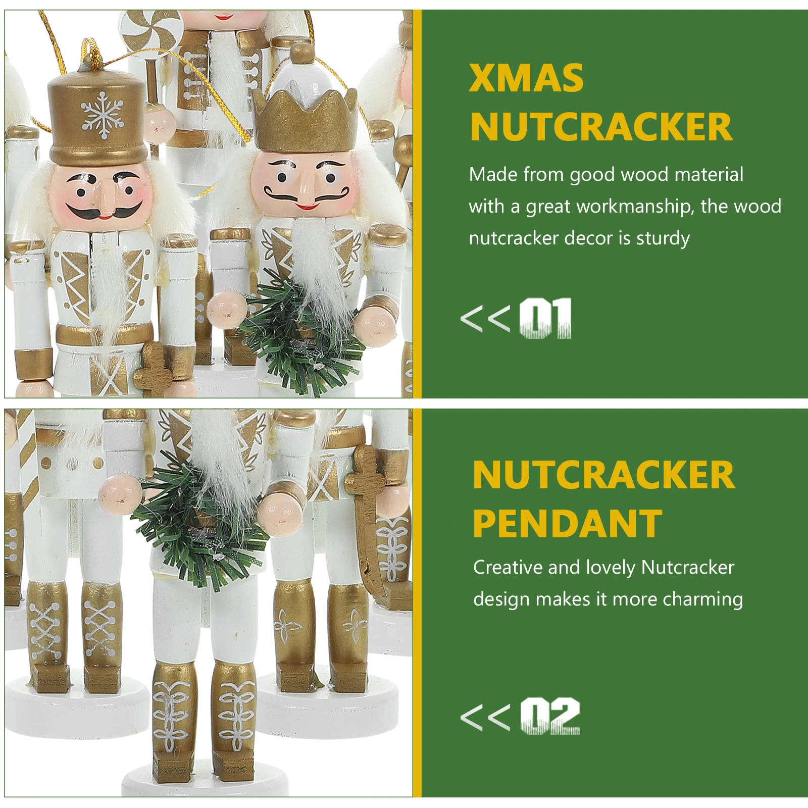 

Nutcracker Soldier Puppet 13CM Golden White Wood Craft ChristmasDecoration Gifts Home Car Office DIY naments Festive Toy Charm