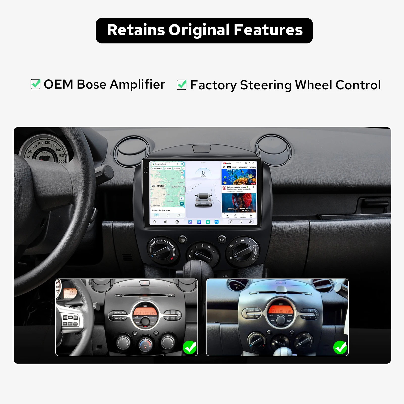 

JOYING 9.5"2K QLED Android Car Stereo Head Unit for Mazda 2 2007-2014 12+256GB CarPlay HDMI In/Out USB Type-C Bose Amp Support
