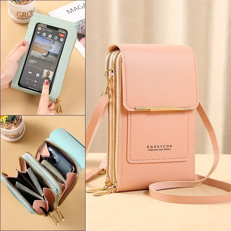 Women Crossbody Shoulder Bags Wallets Touch Screen Cell Phone Purse Soft Leather Strap Handbag for Samsung IPhone Xiaomi Huawei