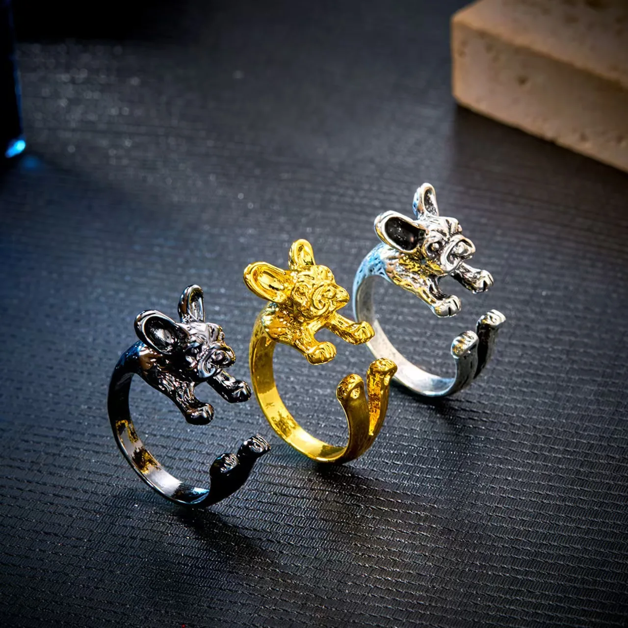 

European and American design sense, high-end puppy ring, creative fashion, animal hip-hop opening ring, in stock