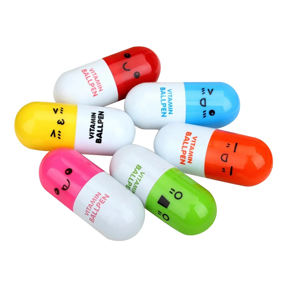 

6pcs Mini Retractable Pill Ball Point Pen Micro Tiny Novelty Capsule Ballpen Favor Gift