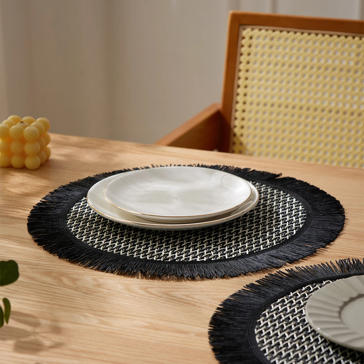 4 piezas de manteles individuales de papel bohemios para mesa de comedor de restaurante, manteles individuales redondos de papel tejido.