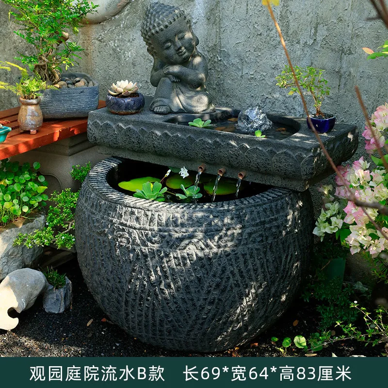 Immagine 6: Ornamento Paesaggistico con Flusso d'Acqua per Cortile, Decorazione Fontana da Esterno, Paesaggistica per Laghetto con Pesci