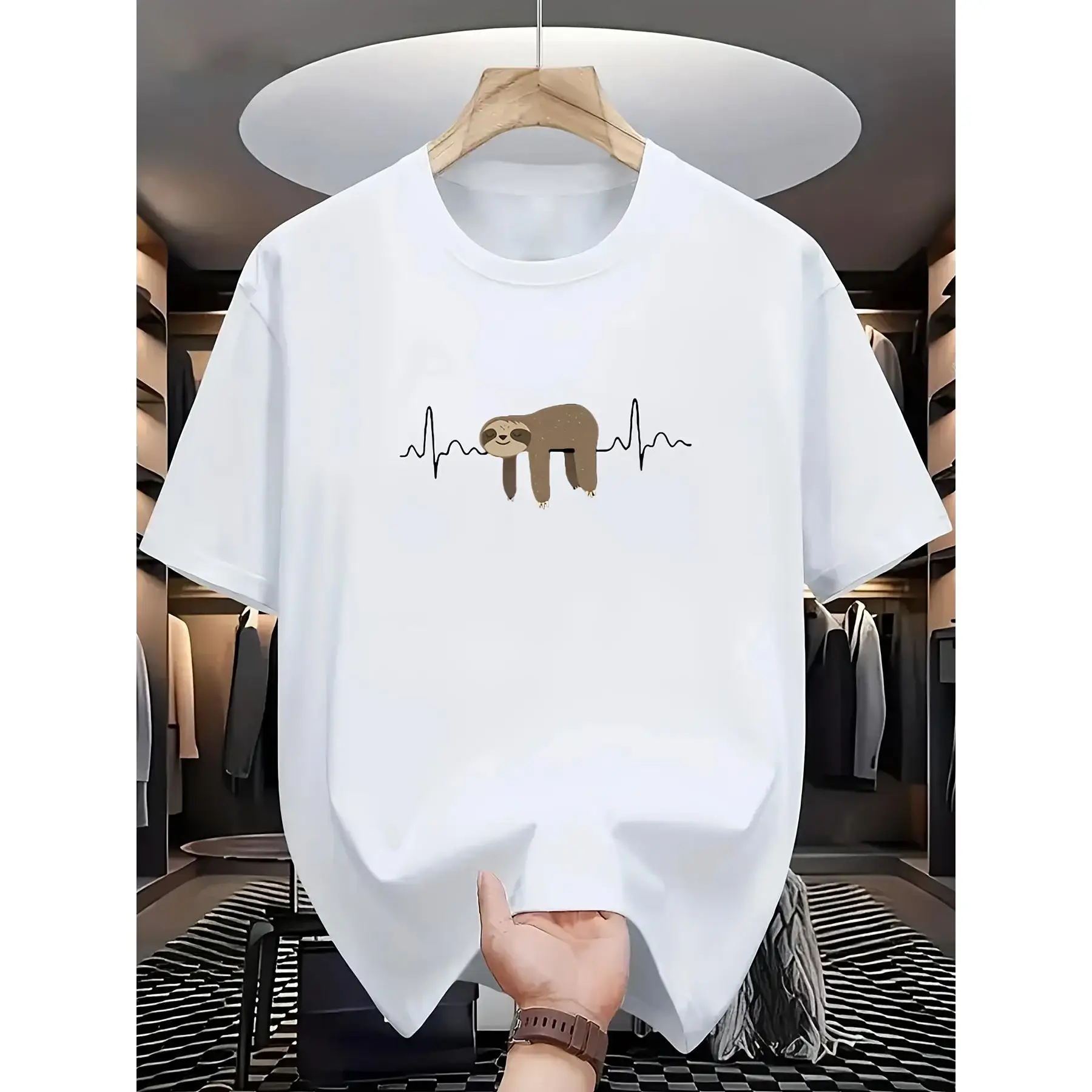 

Funny Sloth Heartbeat T-Shirt for Men Women Lazy Animal ECG Print Tee Unisex Summer Casual Short Sleeve Humor Graphic Top