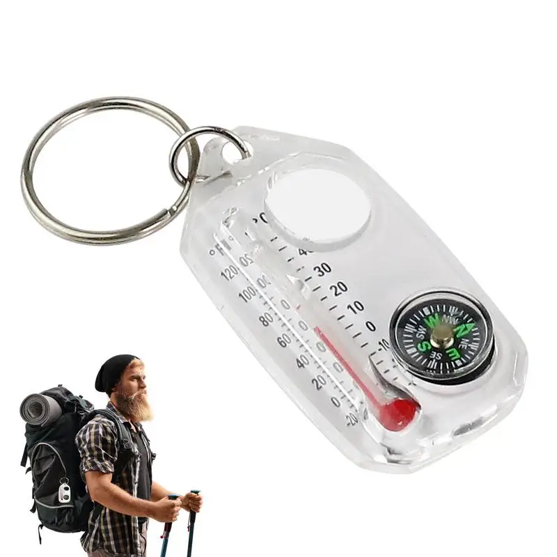 Compass And Thermometers Keychain Survival Thermometer Compass Keychain Mini Pocket Sized Compass Keyring Gear Outdoor Equipment