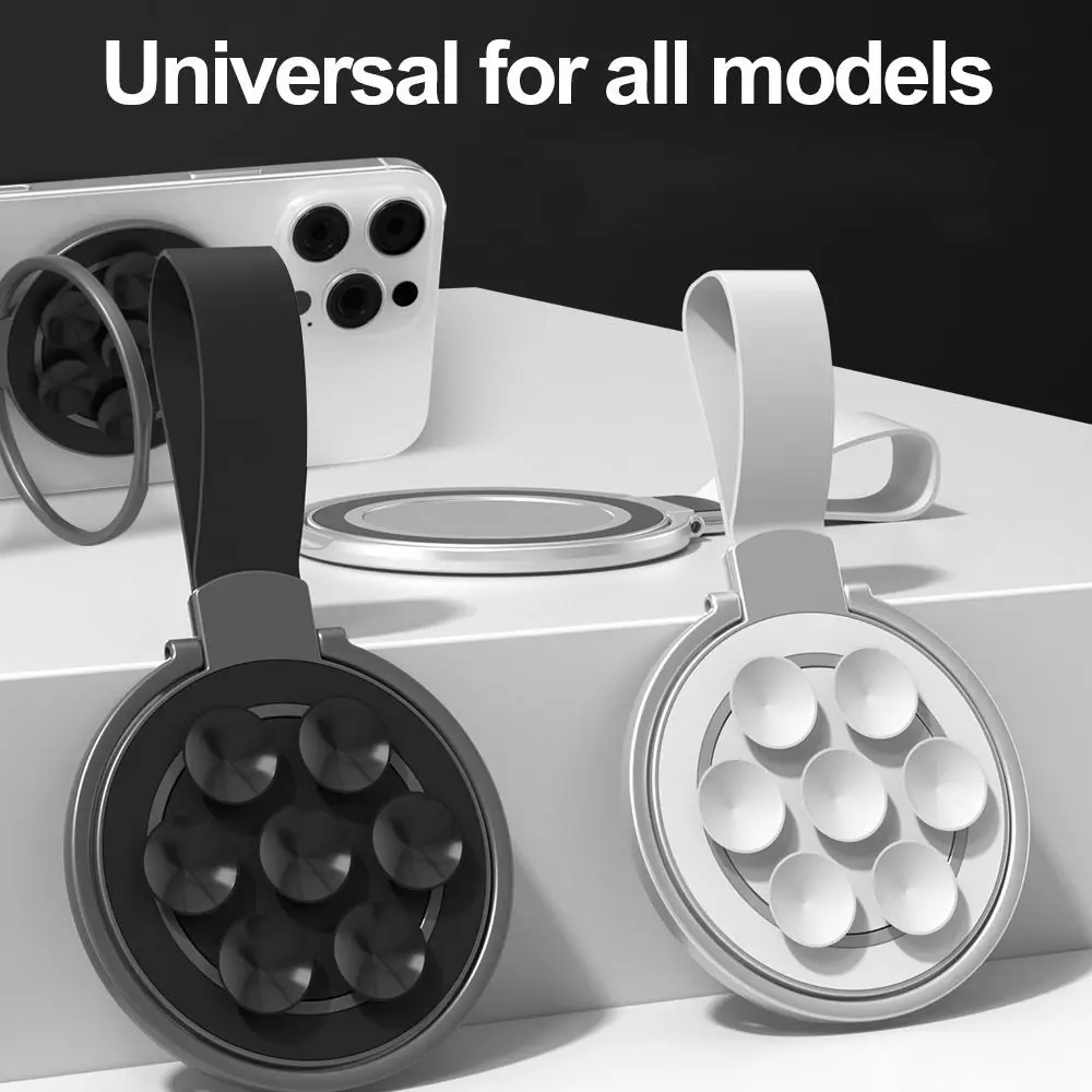 

Silicone Suction Cup Magnetic Phone Holder 360° Rotating with Mirror Cell Phone Grip Stand Metal Foldable Phone Stand