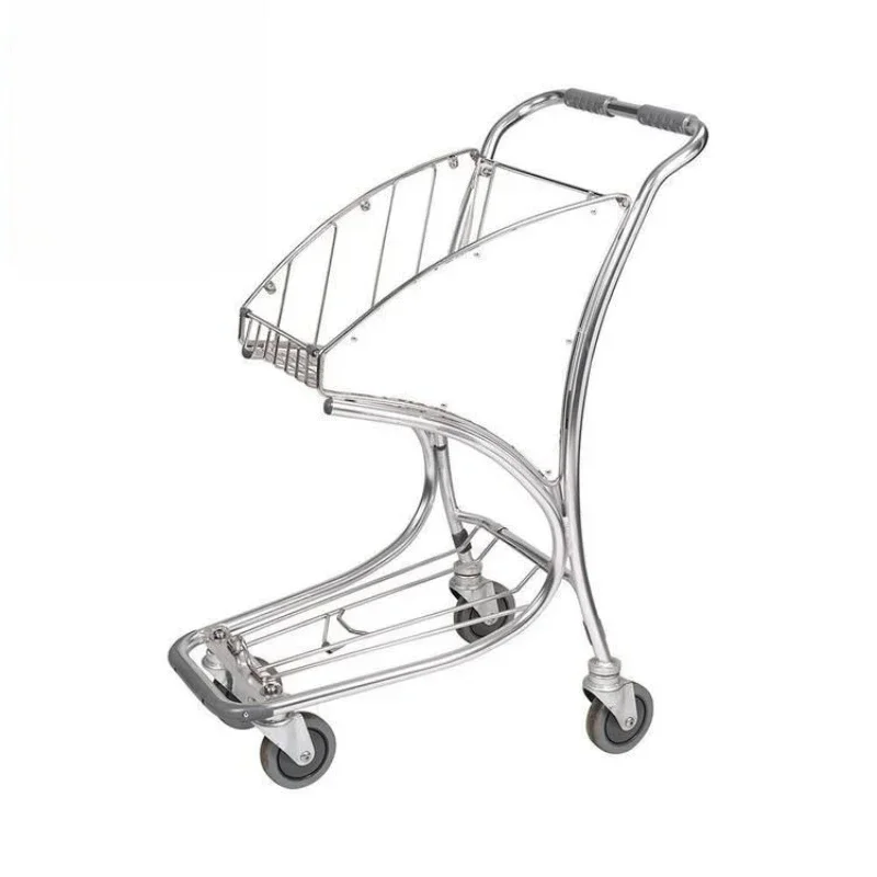 Airport Stainless Steel Automatic Handbrake Car Silent Hotel Passenger Station Luggage Cart Trolley Flatbed