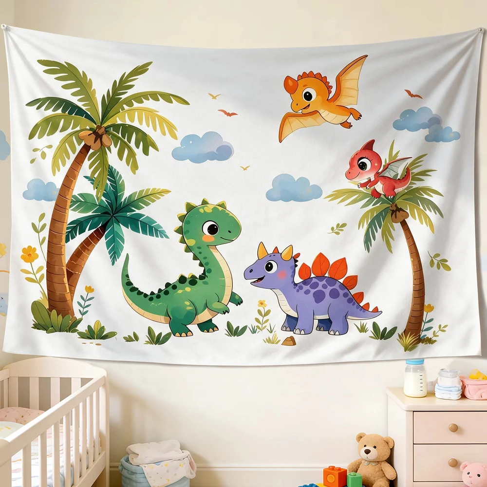 Cute Dinosaur Themed Tapestry Background Cloth Birthday Party Wall Living Room Sofa Wall Decor Bedroom Bedhead Background Decor