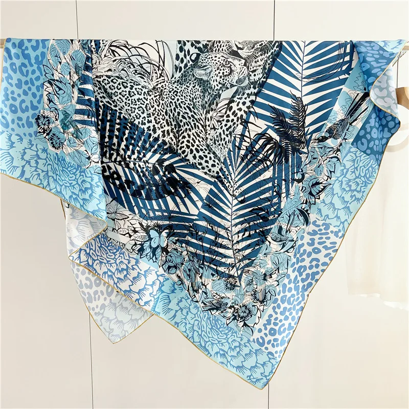 Lion Print Silk Scarf Luxury Designers Hand-rolled Edges Large Shawls Women Bandanas Accessories Belt Hair Neck Decorations