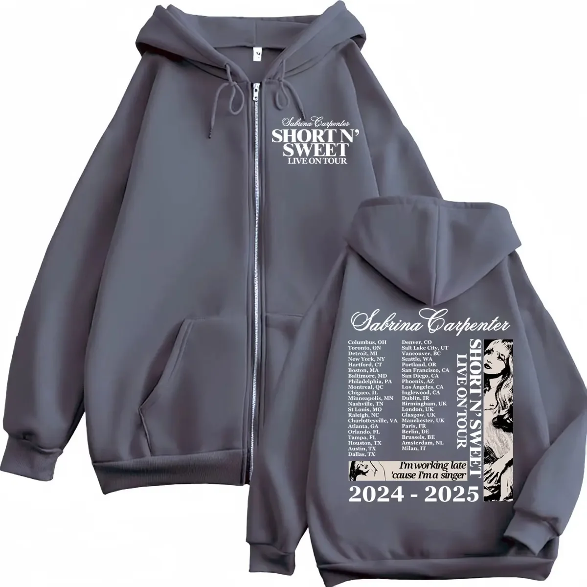 Sabrina Carpenter Short N' Sweet Tour 2025 Zipper Hoodie Moda Estética Zip Up Moletons Homens Mulheres Casual Pulôveres Soltos