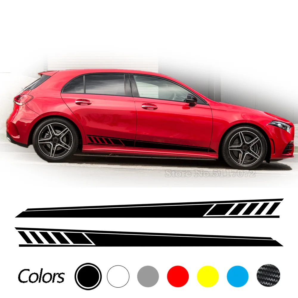 

2 Pcs Car Door Side Stripes Skirt Sticker For Mercedes Benz W177 A Class A35 4matic A45 S 2018-present A220 A250 Accessories