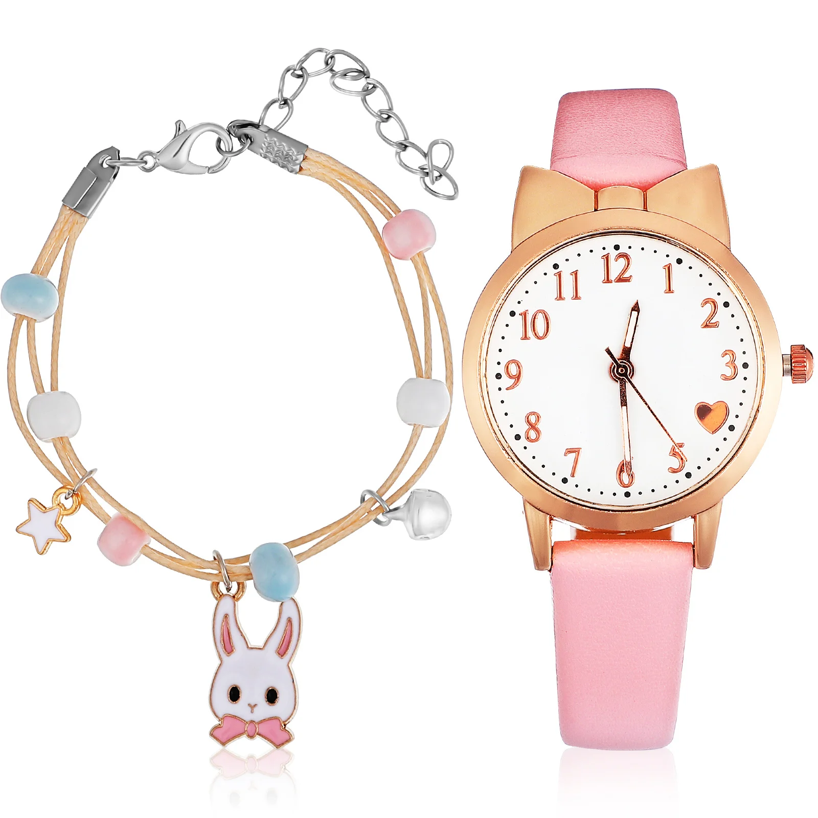 Cartoon Quartz Watch and Delicate Rabbit Bracelet Simple Dial Arabic Numerals Accurate Timekeeping Stylish Gift