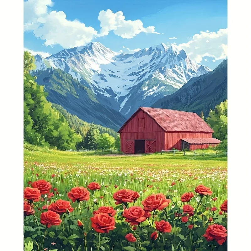 Professional Art Use 1pc 2D Flat Canvas Paintings for Adults, Featuring a Landscape Art Project of a Yellow House, Suitable f