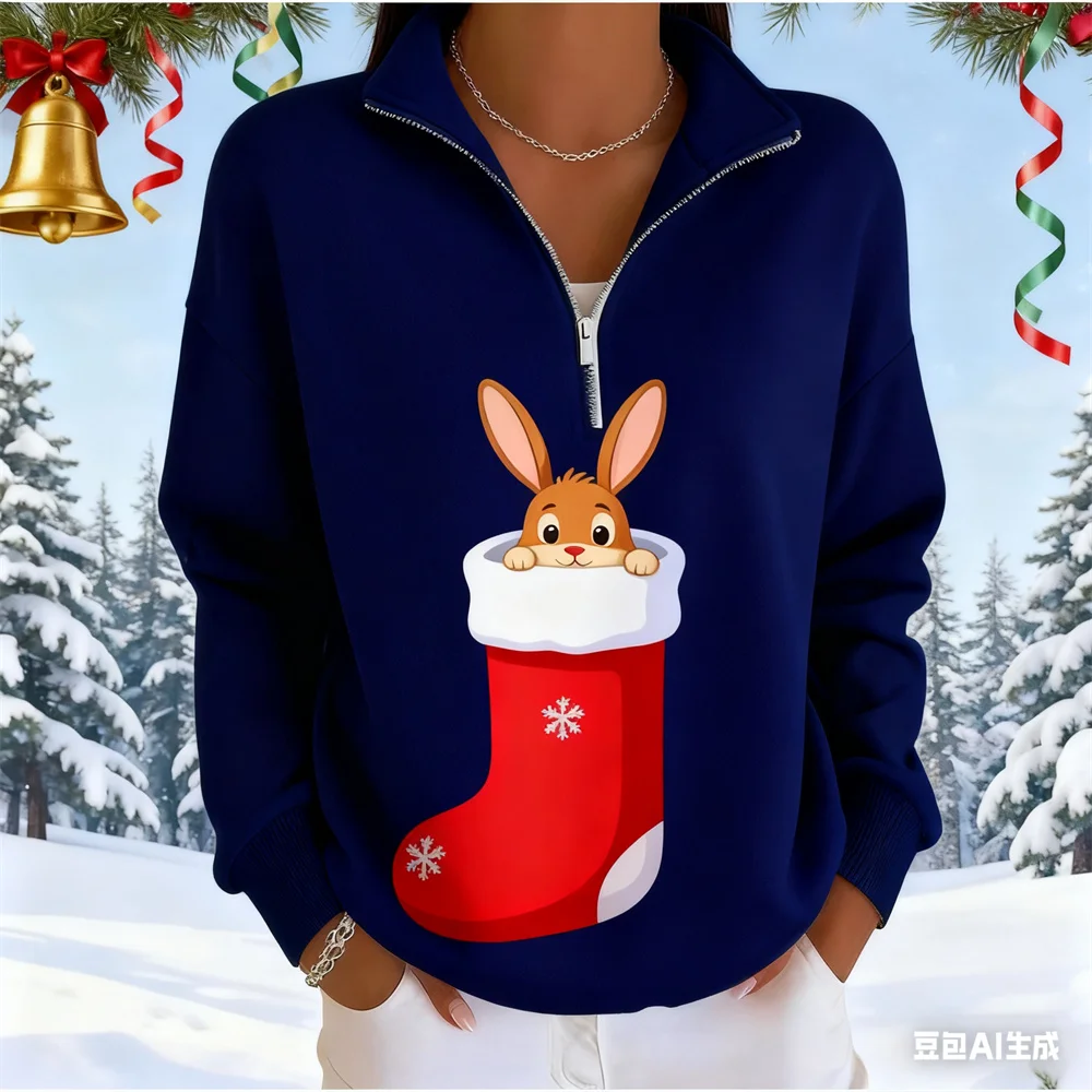 Felpa con cappuccio da donna natalizia 3D Felpe con zip con stampa modello simpatico animale domestico autunno e inverno abbigliamento donna novità in capispalla felpe con cappuccio donna