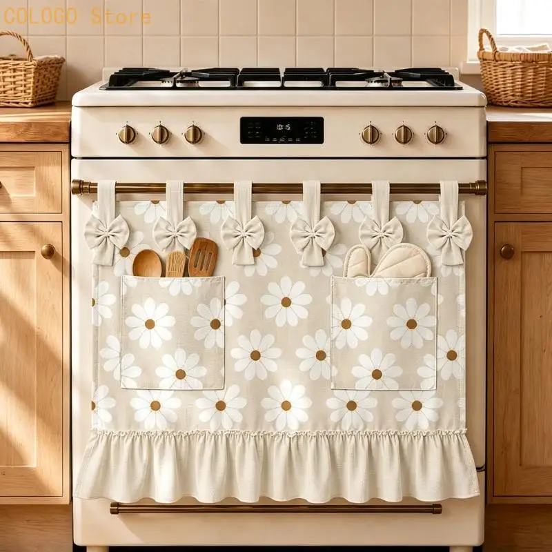 Oven Handle Curtain with 6 Wrap Hanging Tabs for Kitchen Appliance D0LD