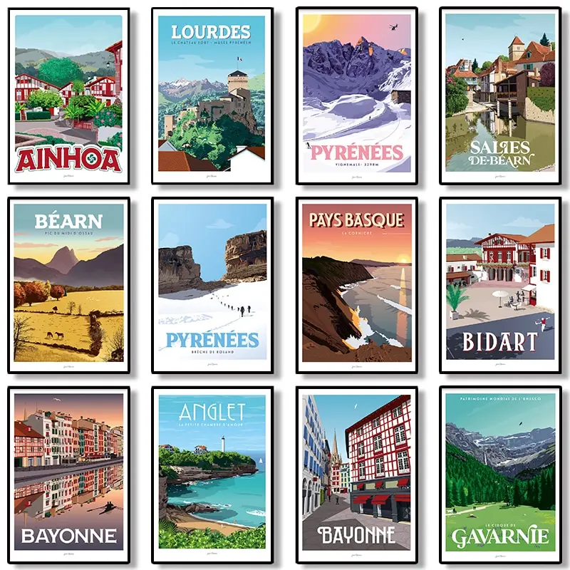Bayonne Anglet خمر السفر الشمال الرجعية جدار ديكور الفن ، قماش ملصق لغرفة المعيشة ، ديكور المنزل ، صورة اللوحة