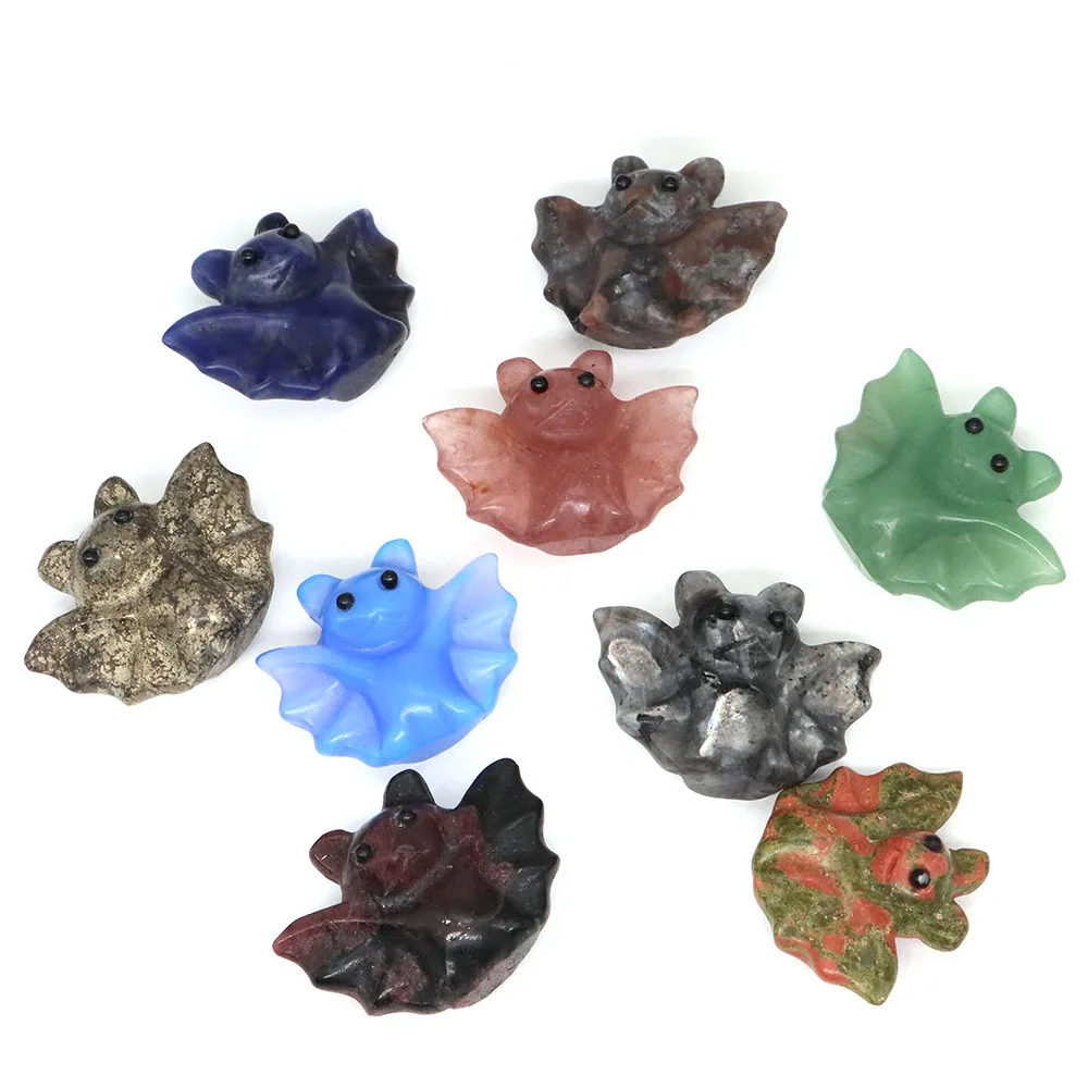 1.6''Bat Statue Natural Stone Healing Crystal Rose Quartz Animal Figurine Hand Carved Gems Crafts