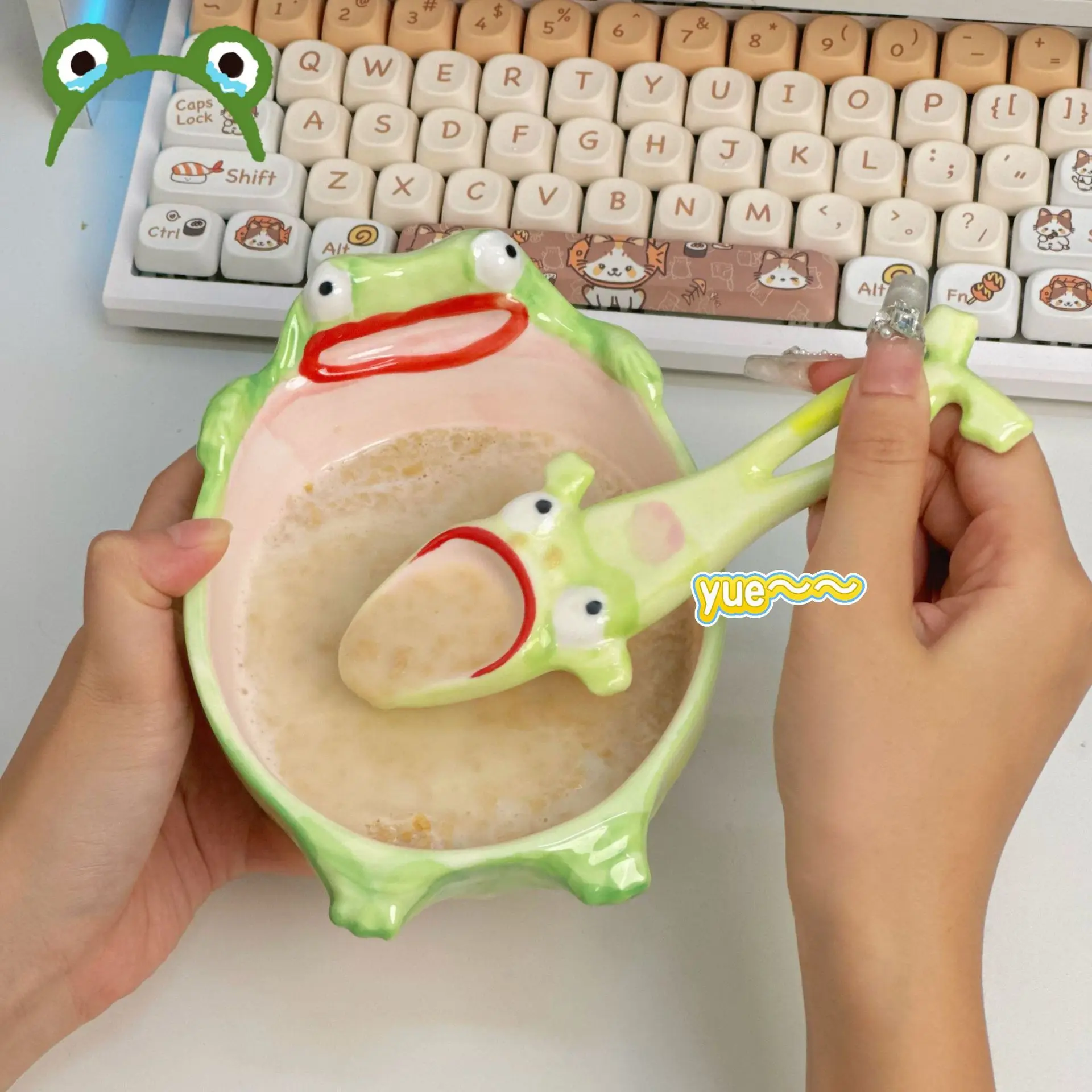 

Забавная ложка-лягушка, керамическая миска для риса, набор домашней посуды, уникальный подарок для девочек, подарок на день рождения