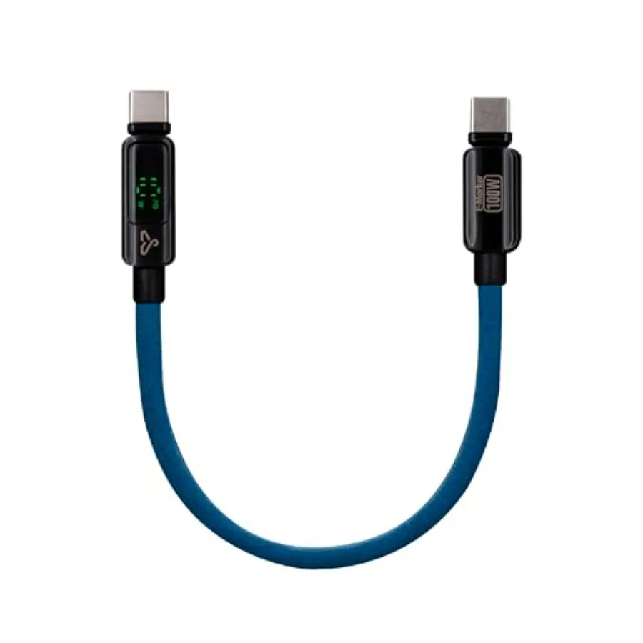 

100W USB C to USB C Cable Fast Charge, 0.59ft Alcantara Braided Cable with LED Display, Compatible with iPhone 16/15 Pro/Pro Ma