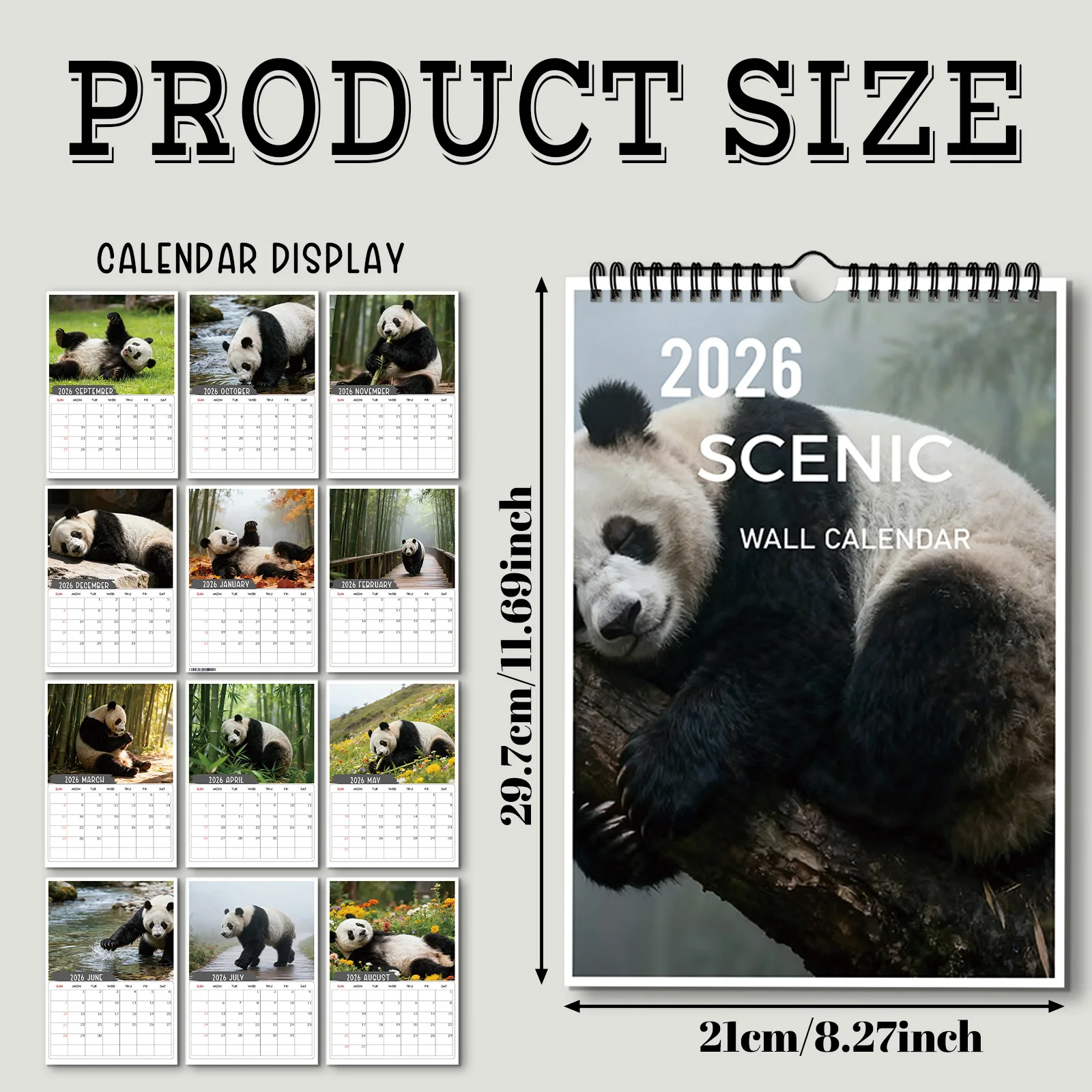 ปฏิทินแพนด้าป่าไผ่ที่มีเสน่ห์ 1 ชิ้น เหมาะสำหรับตกแต่งบ้าน เหมาะสำหรับคนรักสัตว์ป่า ของขวัญปีใหม่ที่ดี