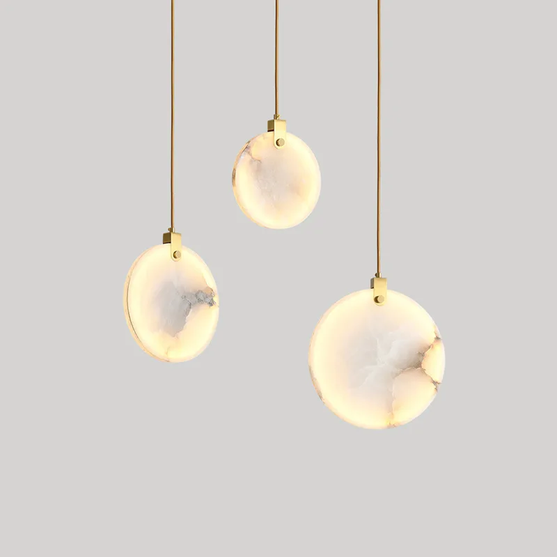 Modern Marble Indoor Pendant Lamp Round Stone Metal Material Hanging Light LED Home Decoration Hotel Lobby Chandelier