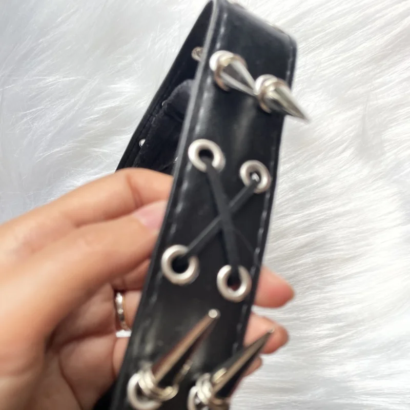 Subculture Y2K 하라주쿠 헤어 후프 Steampunk 고딕 로리타 펑크 다크 고양이 소녀 머리띠 쿨 리벳 가죽 헤어 밴드 액세서리