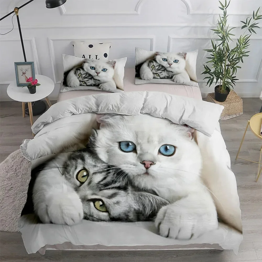 

Pet Cat DIY Print Duvet Cover Set King Queen Double Full Twin Single Size Duvet Cover Pillow Case Bed Set