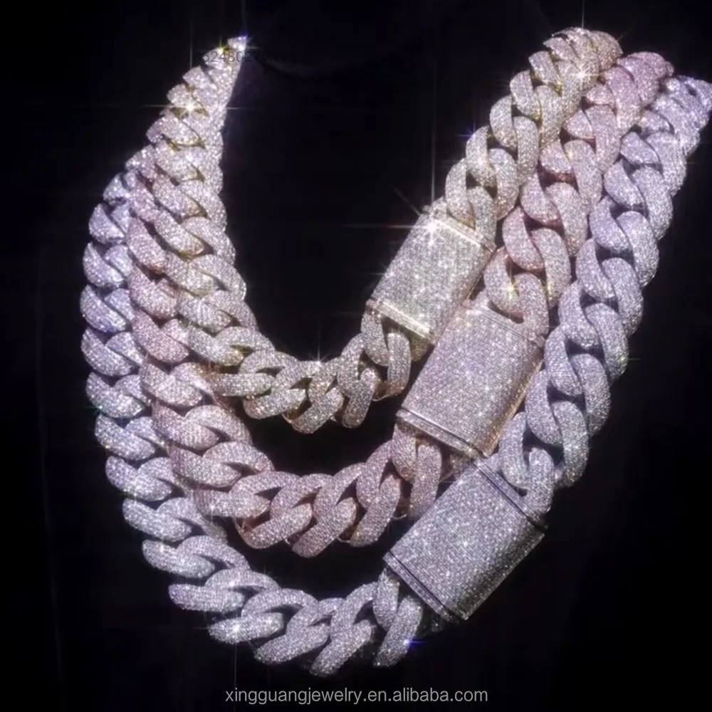 Heavy 17mm Weight 20mm 22mm Full Iced Out Cuban Link Gold Plated 925 Silver Pass Diamond Tester VVS Moissanite Chains Necklace..