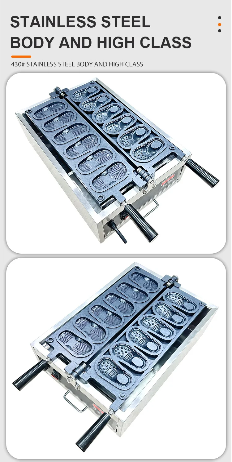 Nowa Elektryczna Maszyna do Wafli w Kształcie Butów ze Stali Nierdzewnej, 6 Sztuk, Sprzęt do Wafli w Kształcie Butów na Śniadanie