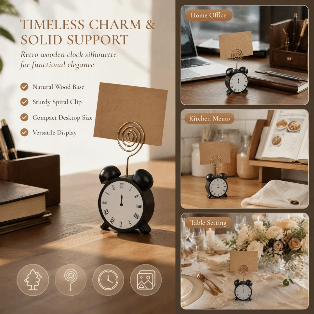 Cute Wood Place Card Holder 1.97x3.54in Desktop Mount Table Picture Holder Clip Style Balck Business Card Holder Desktop Use