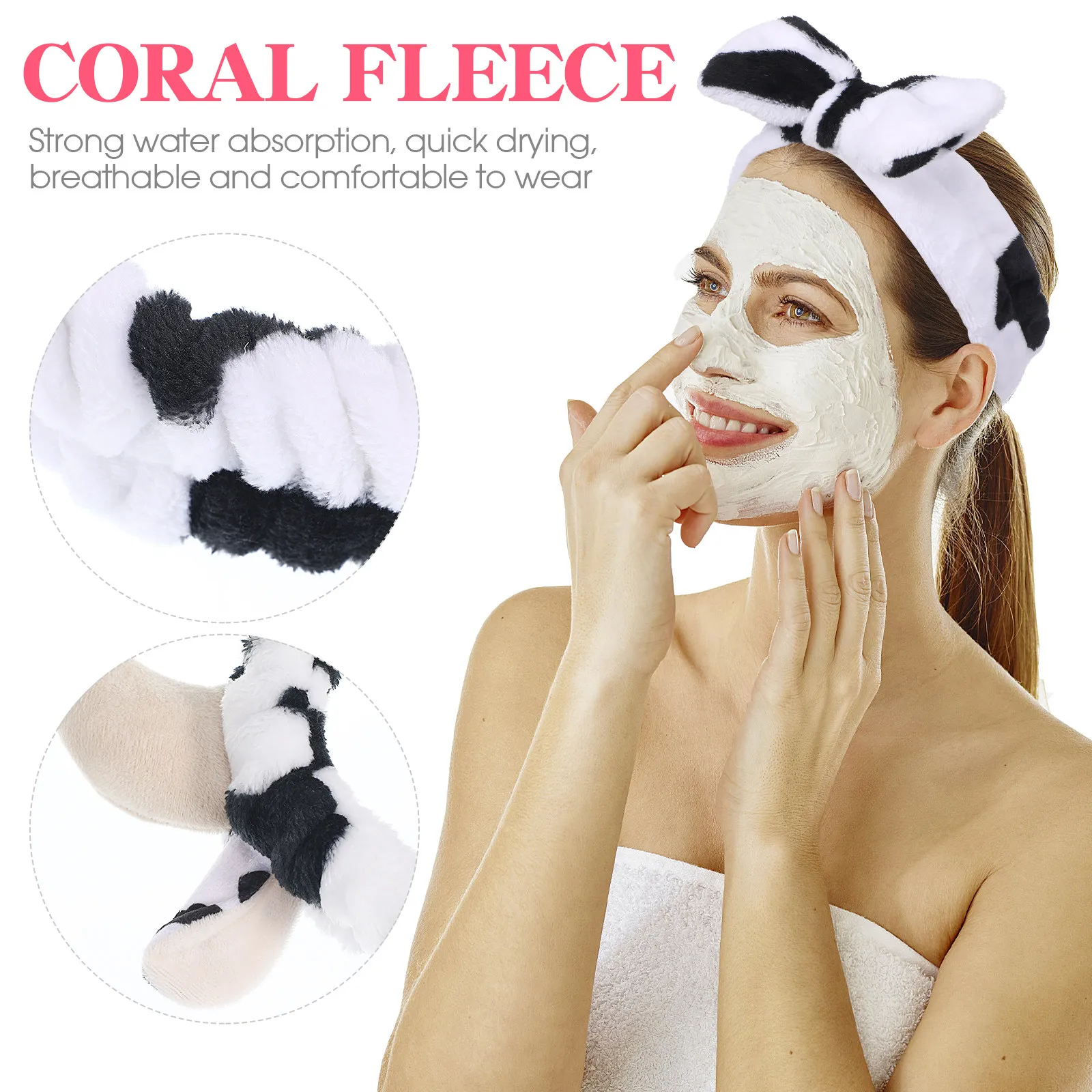 

2 шт. повязки для волос с бантом в виде коровы для спа-процедур и макияжа, креативные аксессуары для волос для женщин и девушек