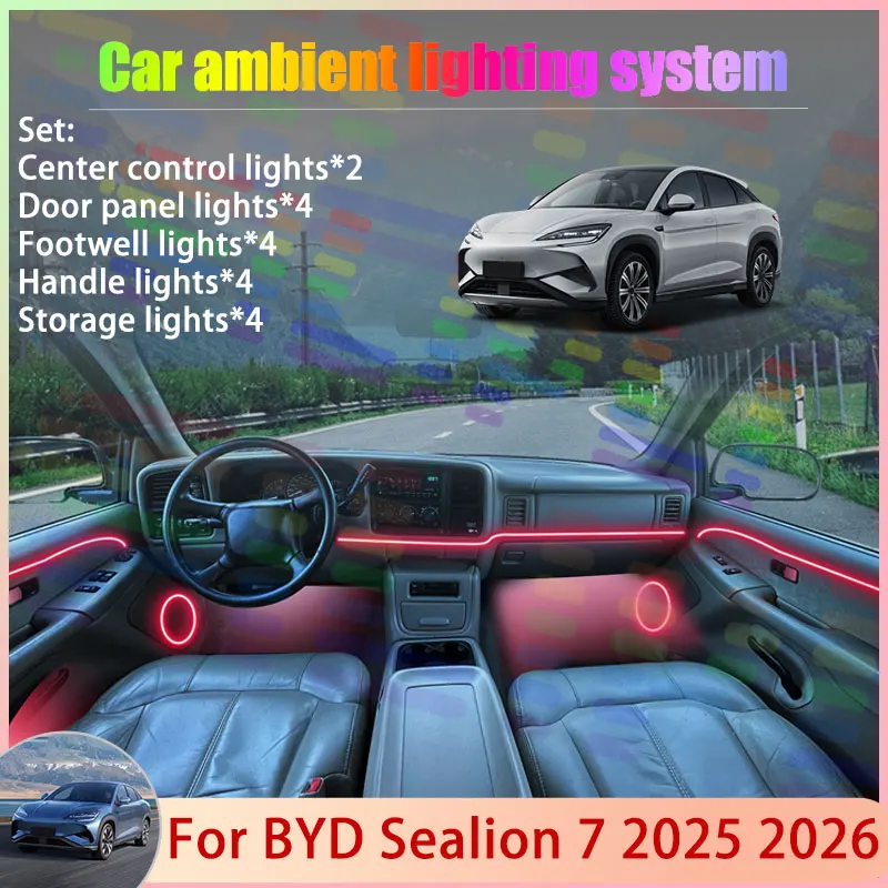 

For BYD Sealion 7 2025 2026 2/24 in 1 Car Atmosphere Light Lamp RGB Shade Ensemble Streamer Atmosphere Set Auto Part Auto Parts
