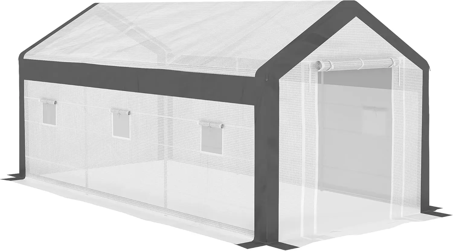 Outsunny 20' x 10' x 9' Walk-in Greenhouse, Outdoor Gardening Canopy with 6 Roll-up Windows, 2 Zippered Doors & Weather Cover,