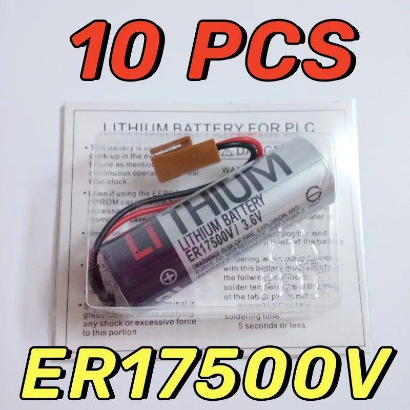 

10PCS 100% Original New ER17500V ER17/50 CS1W-BAT01 3.6V 2700mAh PLC Lithium Battery With Brown Plugs Connectors