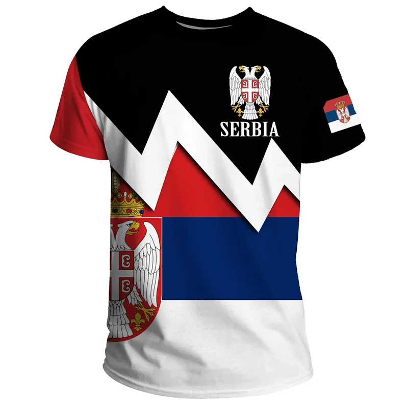 Serbia Flag Pattern Men Women T Shirts Serbian National Emblem 3D Print Oversized O Neck T-shirt Daily Casual Tees Tops Clothing