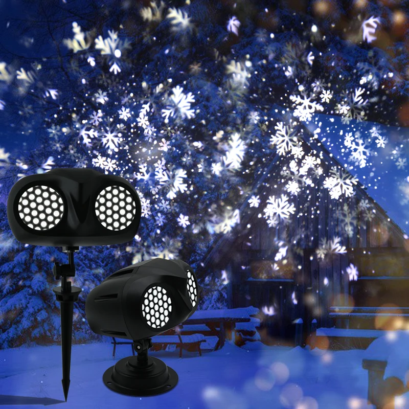 Double Tube LED Snowflake Projector Lights Christmas Projection Waterproof Outdoor Lamp Snow Spotlight For Holiday Party Lights