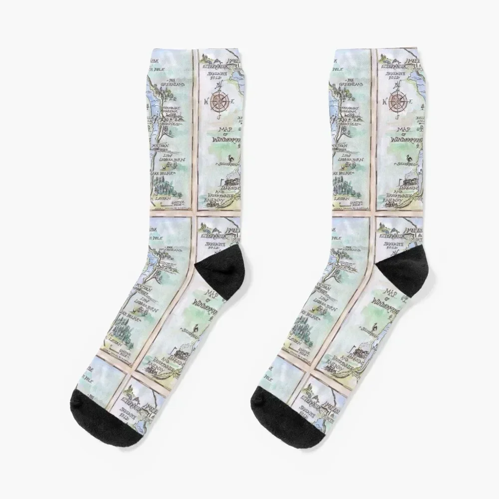 

Swallows and Amazons map of Windermere in spring colours - Socks gift gifts set Woman Socks Men's