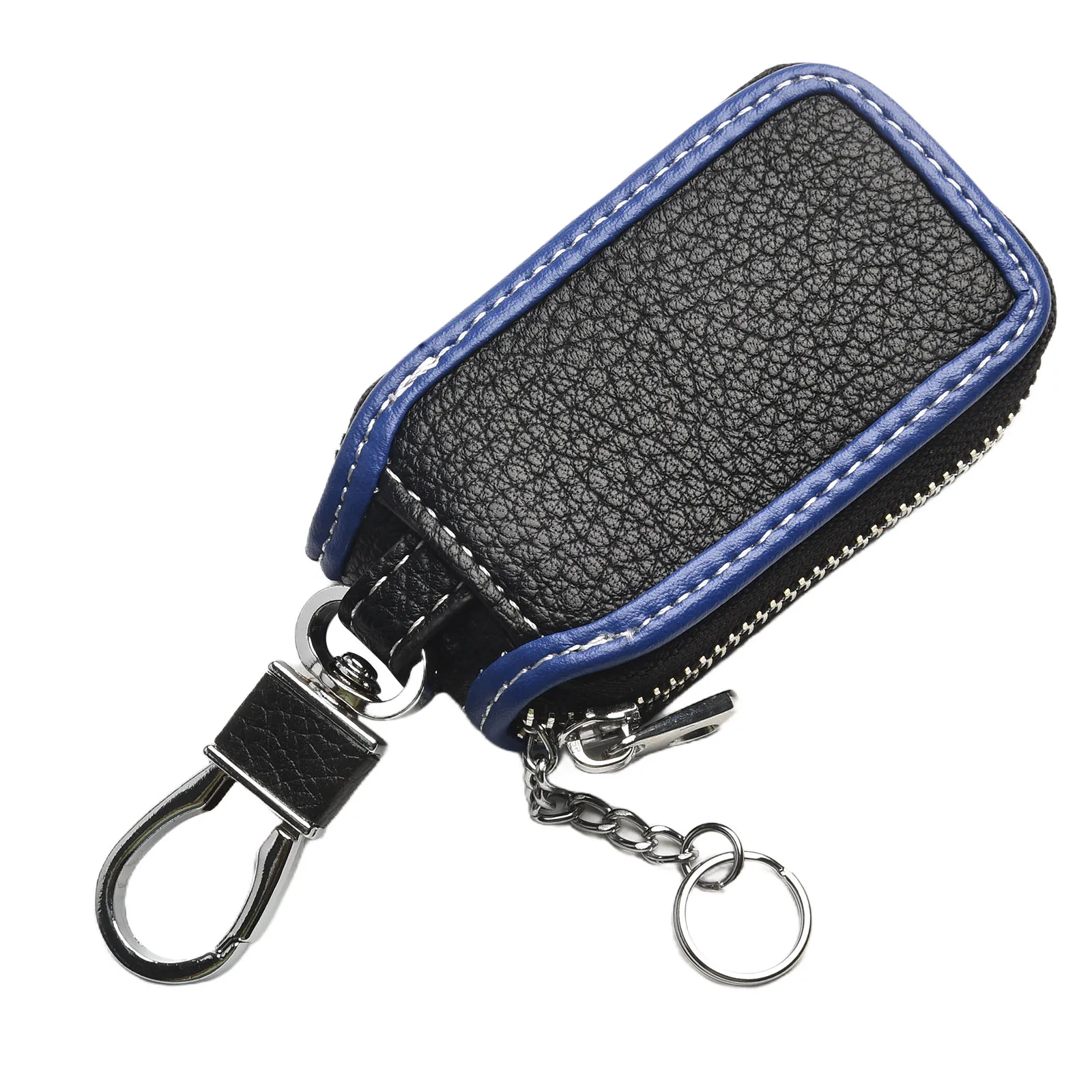 

1 Pcs Car Smart Key Holder Cover Bag Key Chain Cowhide Leather Case Remote Fob Black Blue Zipper Key Case Auto Accessories