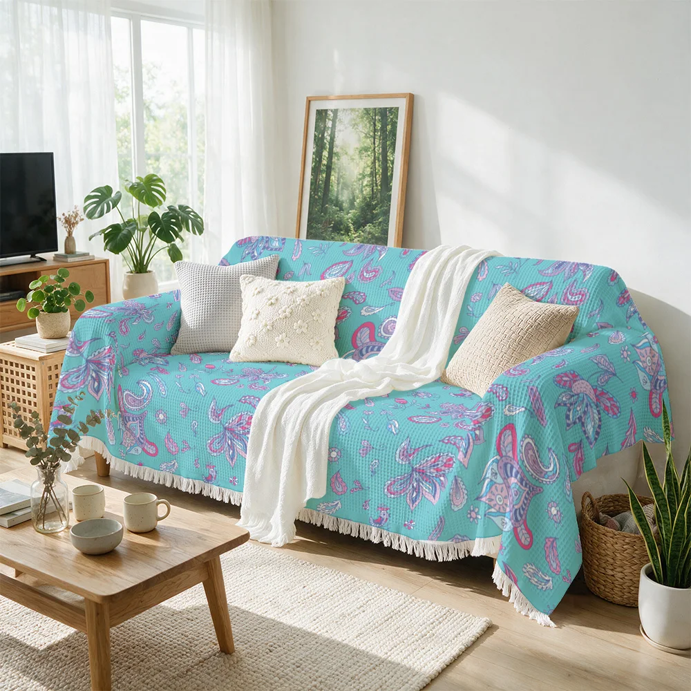 Elegant Floral Pattern Throw Blanket for Sofa Couch Living Room Boho Home Decor Cushion Cover Washable Decorative Bedspread