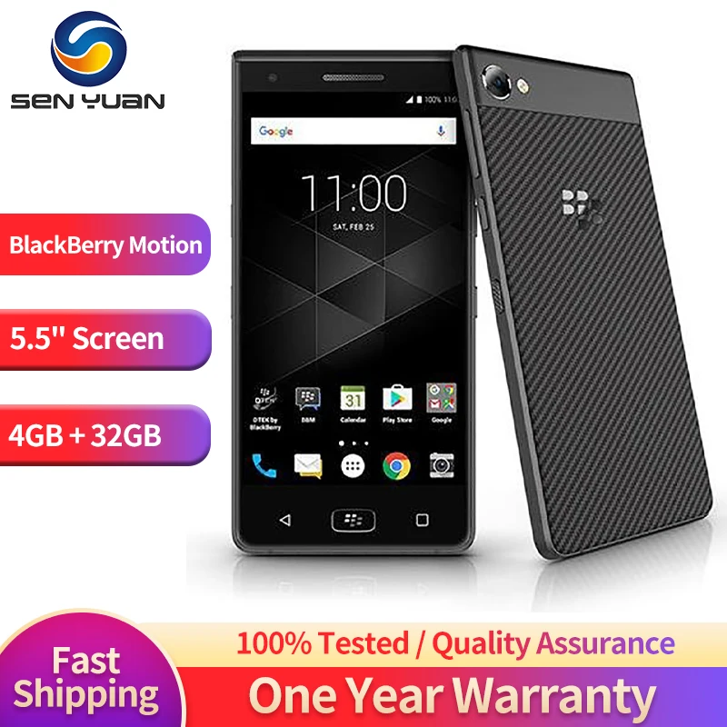 Original Unlocked BlackBerry Motion Cell Phone 32GB ROM 4GB RAM Mobile 12MP Camera Smartphone Bluetooth Touch Screen WiFi Bar