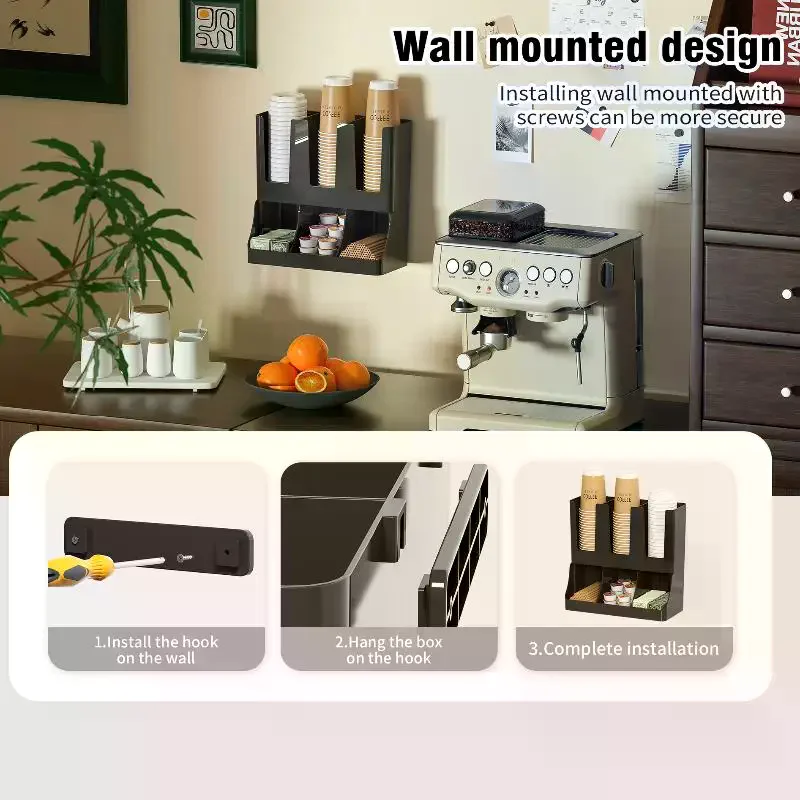 New 6 Compartment Upright Break Room Coffee Condiment Cup Storage Organizer Cup And Lid Organizer For Break Room, Office, Home