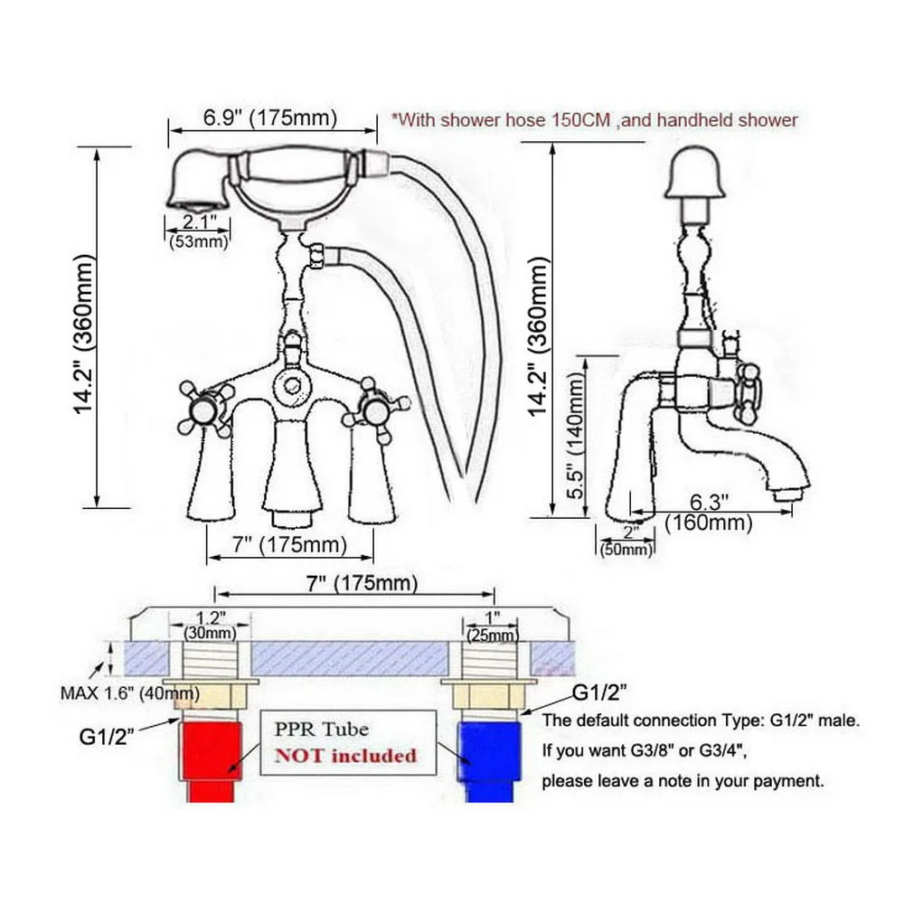 Polished Chrome Deck Mounted Dual Handles Bathtub Faucets with Hand Shower Telephone Type Bath Shower Faucet Ntf751